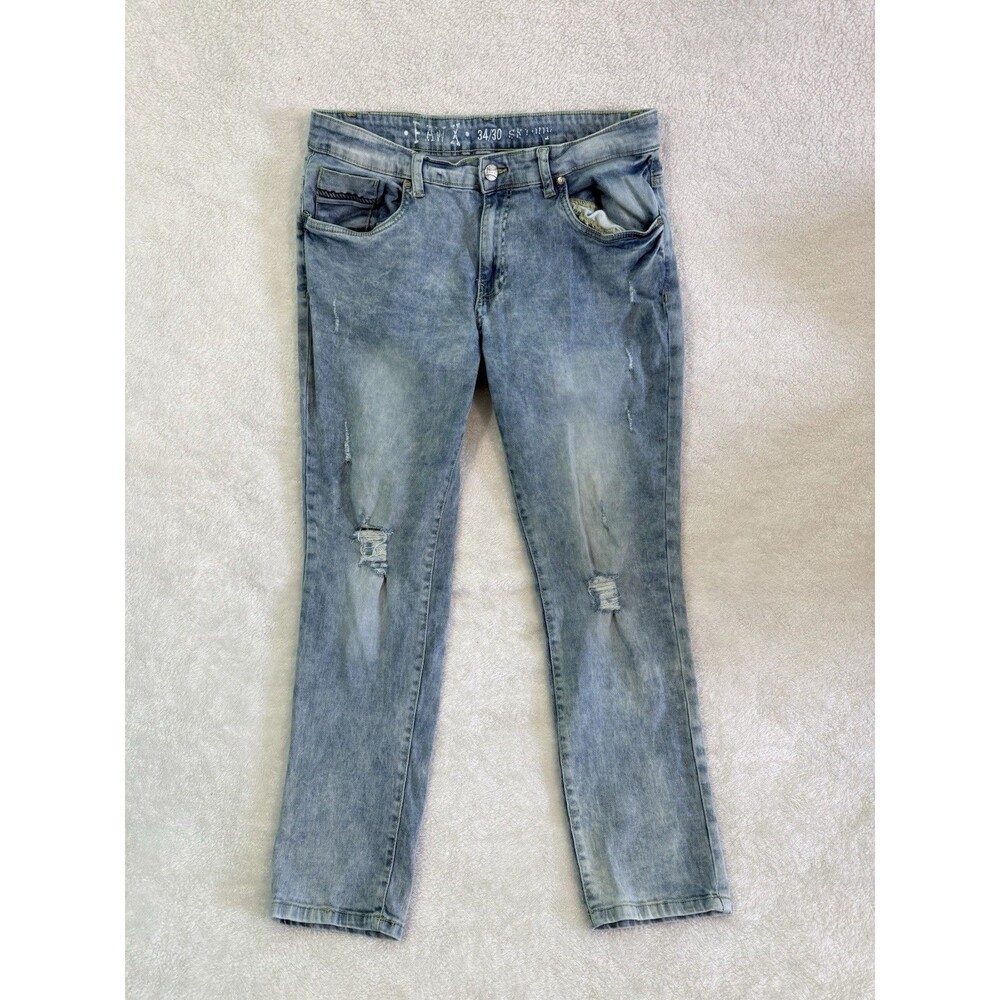 Raw X Men's Blue Jeans Skinny Standard 34x30 Light Wash Preppy Rapper Hip